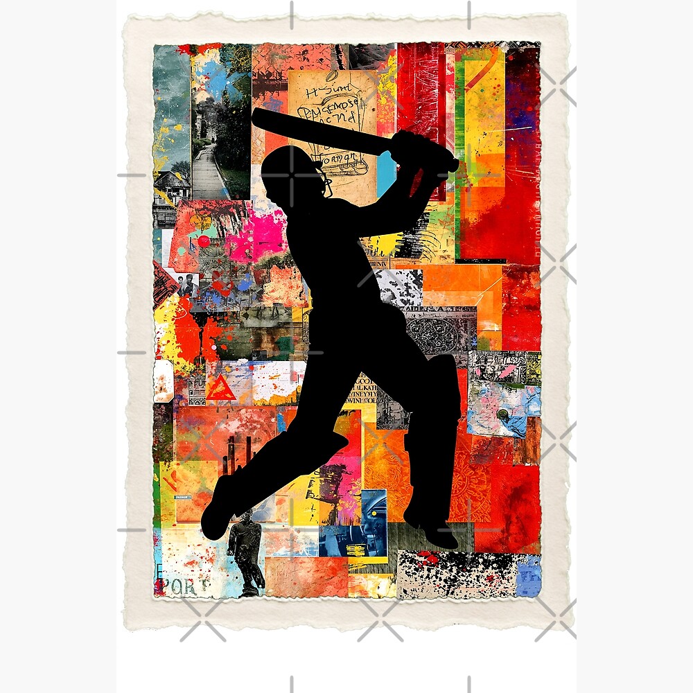 Cricket Player Abstract Colorful Action Silhouette Art — Poster