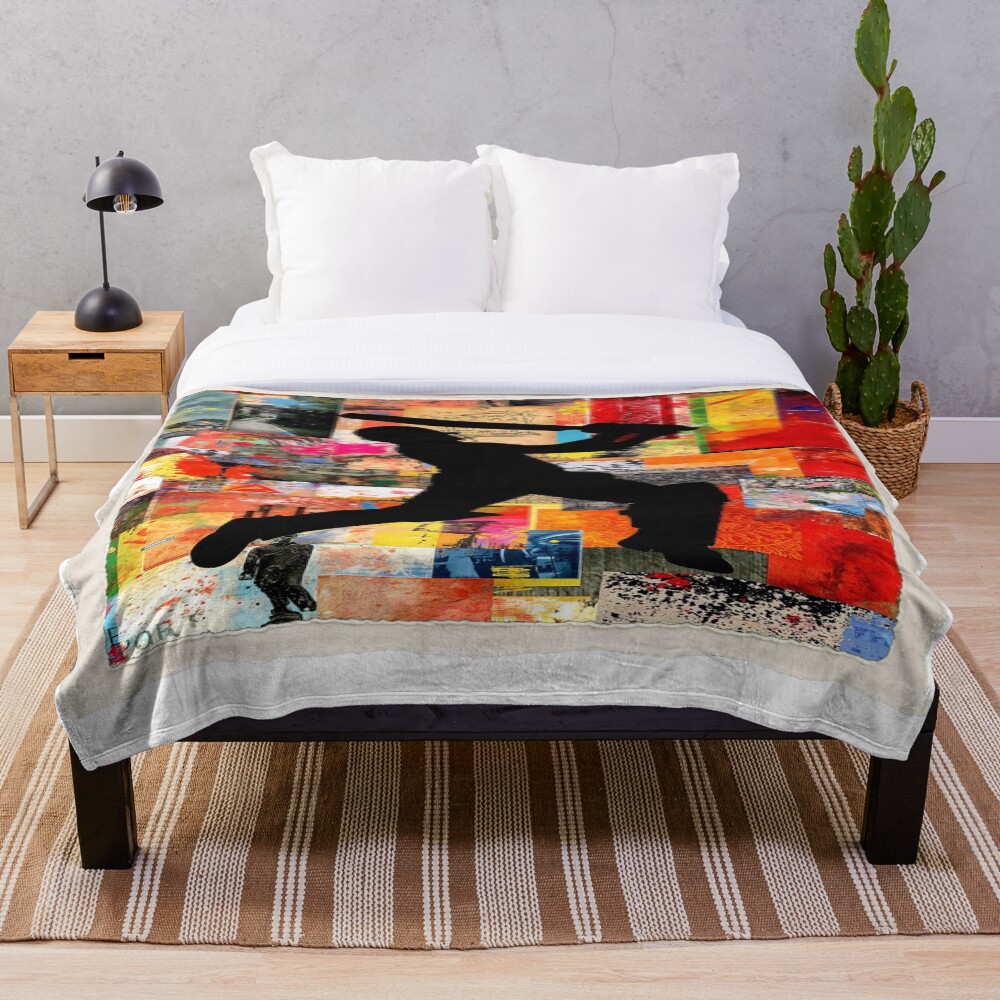 Cricket Player Abstract Colorful Action Silhouette Art on a throw blanket