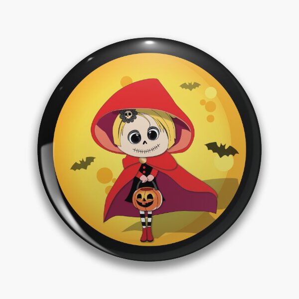 Item preview, Caperucita Roja espeluznante y adorable: Chica esqueleto de Halloween con cubo de calabaza, murciélagos y luna espeluznante designed and sold by Vector Woofs.