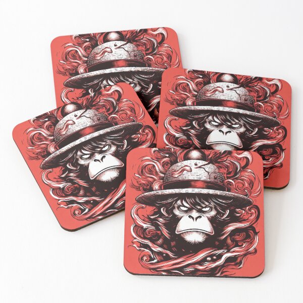 Item preview, Straw-Hat Monkey — Red & Black Graphic Line-Art Illustration designed and sold by machinesdream.