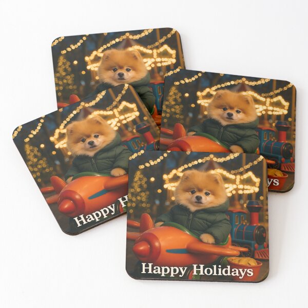 Item preview, Happy Holidays – Pomeranian on Christmas Ride | AI Art Series by Sofiia Tsvietkova designed and sold by TsvietkovaArt.