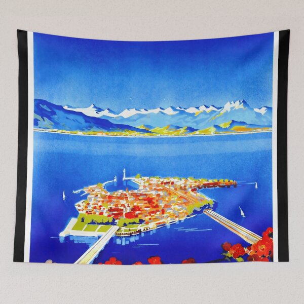 Item preview, Vintage Travel Poster | Lindau Island Art | Lake Constance Decor | Bold Colors & Retro Style | Mid Century Wall Art designed and sold by artofuniverse.