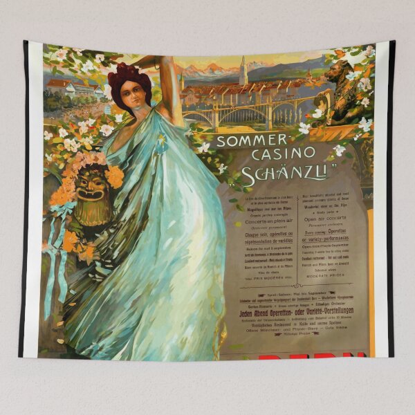 Item preview, Vintage Art Nouveau Poster | Kursaal Bern Sommer Casino Schänzli | Elegant Woman & Floral Motifs | Swiss Alps Scenery designed and sold by artofuniverse.