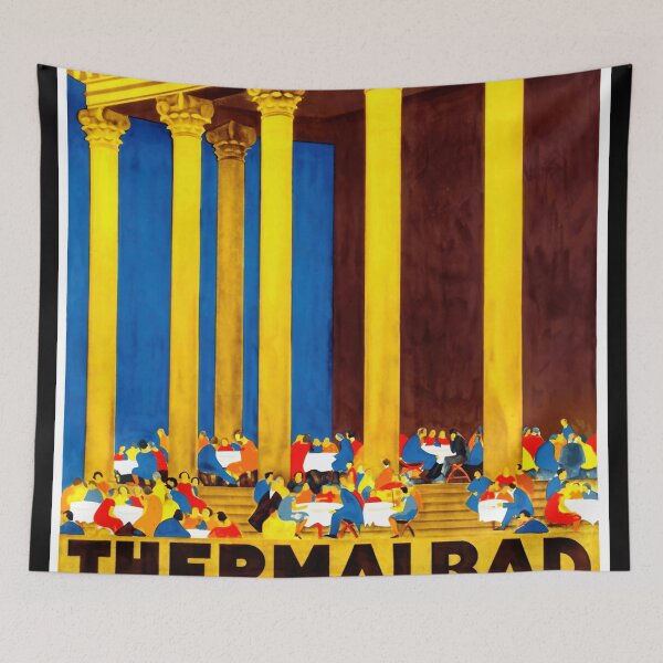 Item preview, Vintage Art Deco Travel Poster | Thermalbad Ragaz Switzerland | Bold Vibrant Colors & Classic Elegance | Wellness Spa designed and sold by artofuniverse.