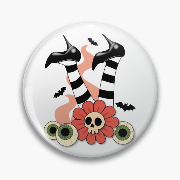 Item preview, Upside-Down Witch Legs with Skull Flower – Spooky Surreal Art (Black & White Tights, Peach Accents, Bats & Eyeballs) designed and sold by Vector Woofs.