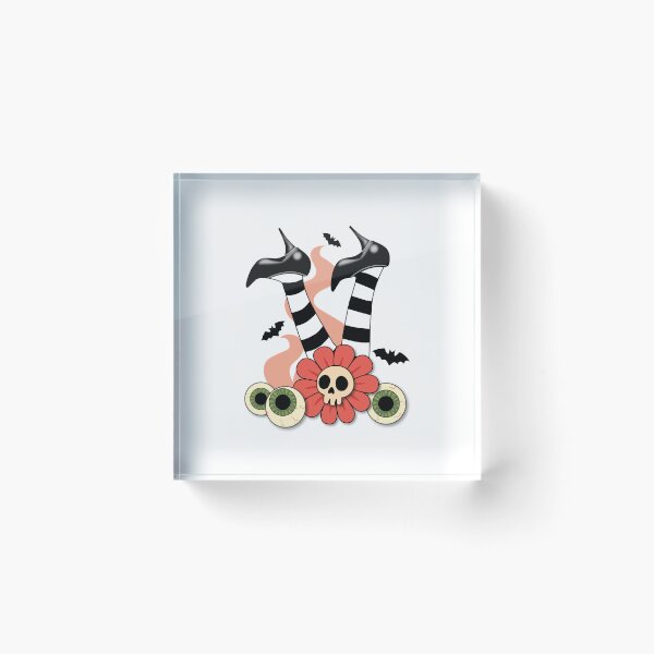Item preview, Upside-Down Witch Legs with Skull Flower – Spooky Surreal Art (Black & White Tights, Peach Accents, Bats & Eyeballs) designed and sold by Vector Woofs.