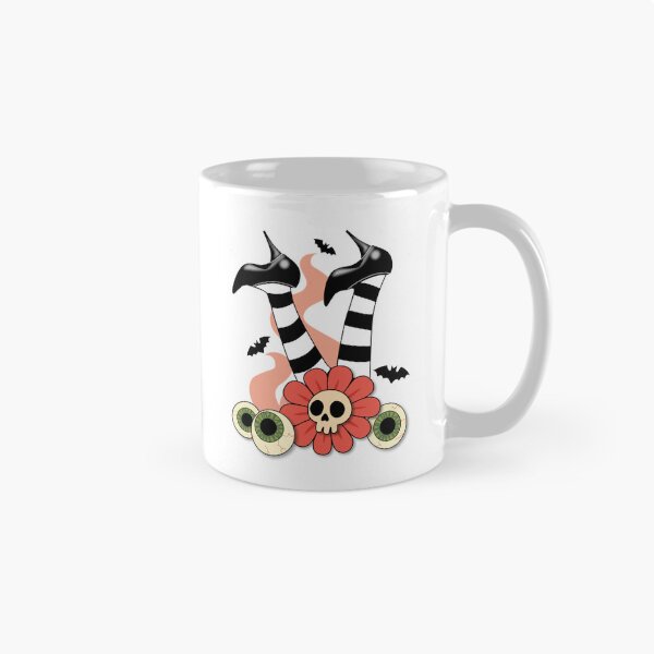 Item preview, Upside-Down Witch Legs with Skull Flower – Spooky Surreal Art (Black & White Tights, Peach Accents, Bats & Eyeballs) designed and sold by Vector Woofs.
