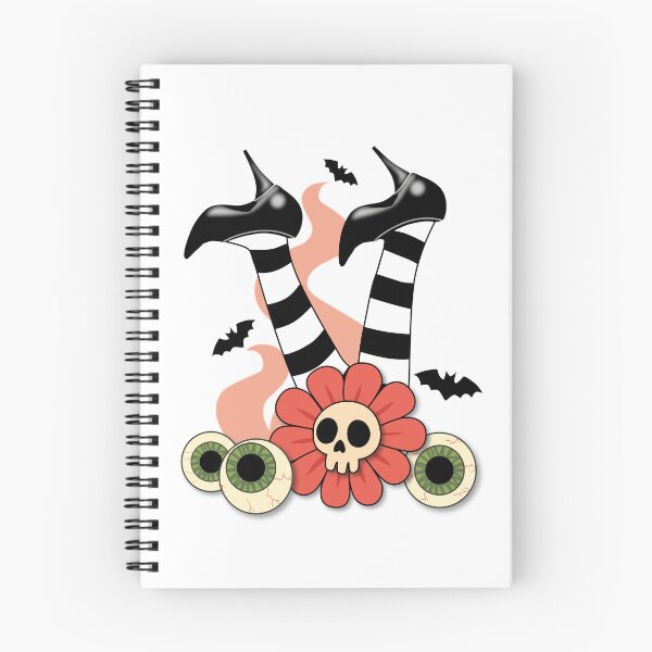 Item preview, Upside-Down Witch Legs with Skull Flower – Spooky Surreal Art (Black & White Tights, Peach Accents, Bats & Eyeballs) designed and sold by Vector Woofs.