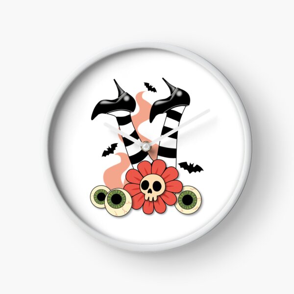 Item preview, Upside-Down Witch Legs with Skull Flower – Spooky Surreal Art (Black & White Tights, Peach Accents, Bats & Eyeballs) designed and sold by Vector Woofs.