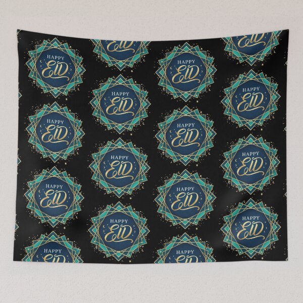 Item preview, "Happy Eid" Golden Script in Geometric Star Pattern designed and sold by D-Islamic.