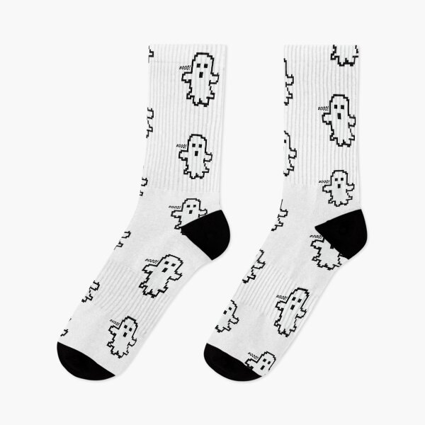 Item preview, 8-Bit Ghost Pixel Art with Wavy 'Boo!' – Retro Halloween Glitch Effect (Black & White) designed and sold by Vector Woofs.