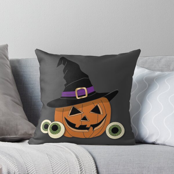 Artikelvorschau, Gruseliger Kürbis mit Hexenhut und Augäpfeln – Halloween-Kunst (dreieckige ausgeschnittene Augen) entworfen und verkauft von Vector Woofs.