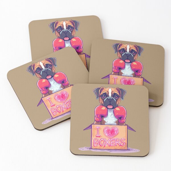 Item preview, Boxer dog in a box with boxing gloves designed and sold by Pastel & Neon art store.