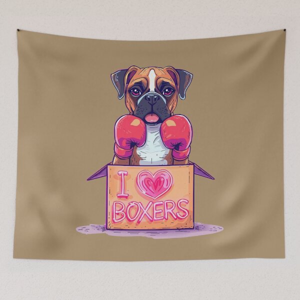 Item preview, Boxer dog in a box with boxing gloves designed and sold by Pastel & Neon art store.
