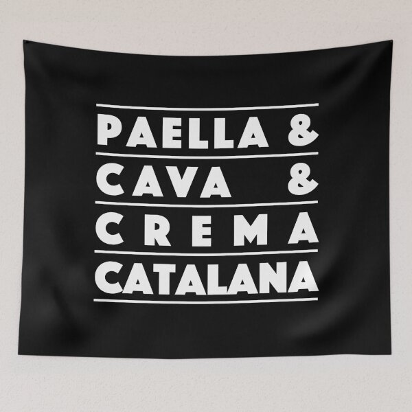 Item preview, Paella & Cava & Crema Catalana — Classic Spanish Combo Typography Design (White) designed and sold by didijuca.