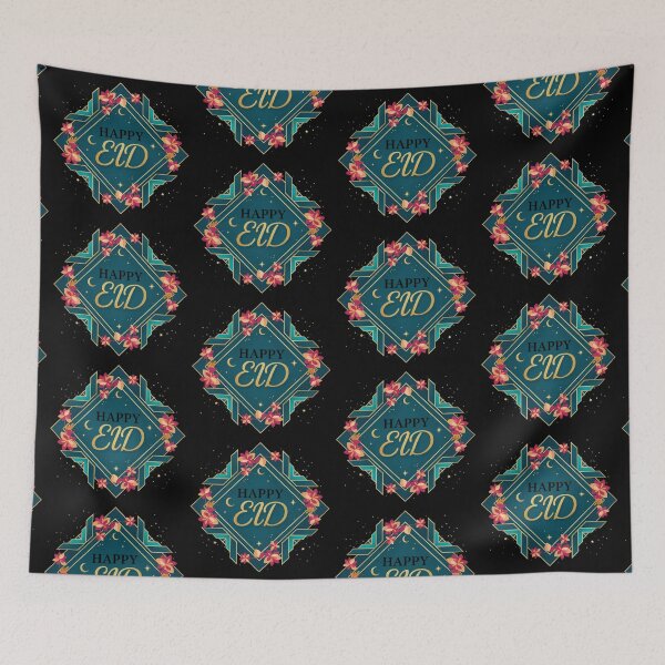Item preview, "Happy Eid" Geometric Floral Frame with Gold Script designed and sold by D-Islamic.