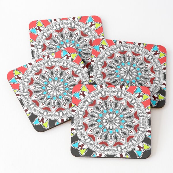 Item preview, Mandala and oriental patterns between black, white, red, green and blue lines divided into two sections, red and black designed and sold by jotcar.
