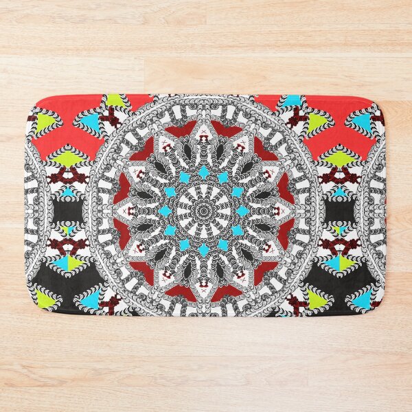Item preview, Mandala and oriental patterns between black, white, red, green and blue lines divided into two sections, red and black designed and sold by jotcar.