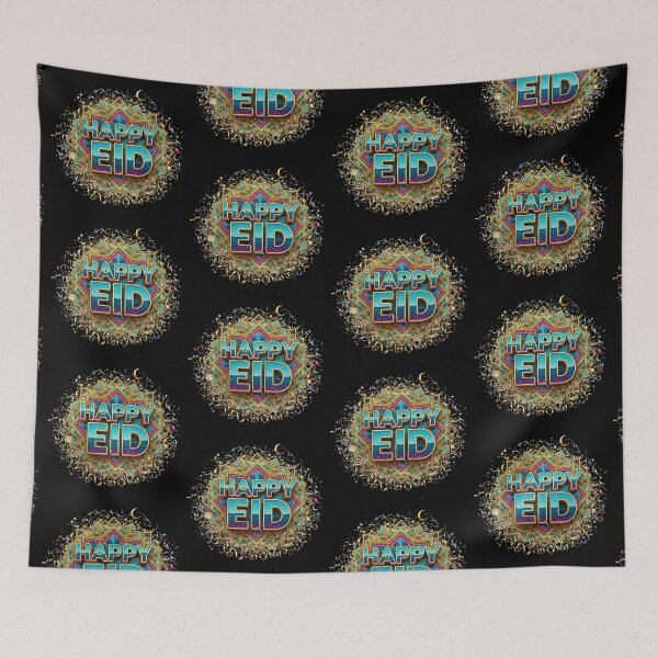 Item preview, Dazzling "Happy Eid" 3D Text on Geometric Starburst designed and sold by D-Islamic.