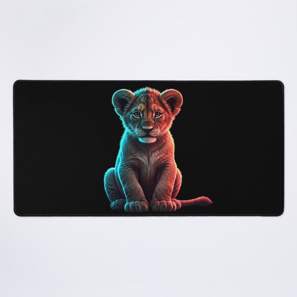 Item preview, Neon Lion Cub – Glowing Cyan and Magenta Digital Art | Cyberpunk Animal Illustration on Black Background designed and sold by PixelVibe782.