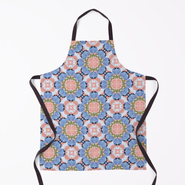 Item preview, Bold floral tile pattern with blue petals and pink rosettes designed and sold by juthamas8426.