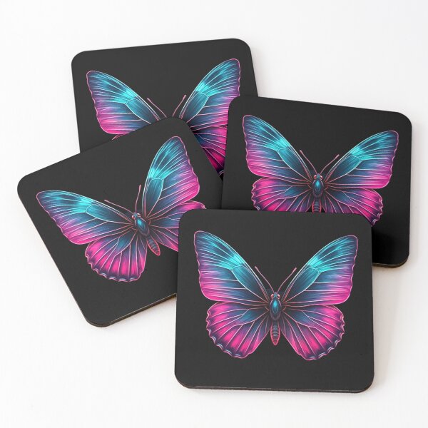 Item preview, Neon Butterfly Glow – Electric Blue and Magenta Digital Art on Dark Background | Luminous Fantasy Illustration designed and sold by PixelVibe782.