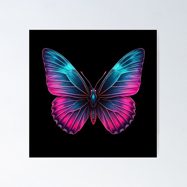 Item preview, Neon Butterfly Glow – Electric Blue and Magenta Digital Art on Dark Background | Luminous Fantasy Illustration designed and sold by PixelVibe782.