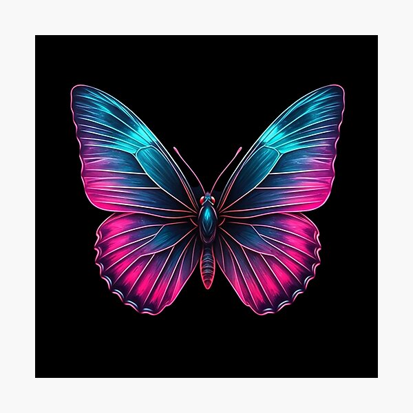 Artikelvorschau, Neon-Schmetterlings-Leuchten – Elektrisches Blau und Magenta Digitale Kunst auf dunklem Hintergrund | Leuchtende Fantasy-Illustration entworfen und verkauft von PixelVibe782.