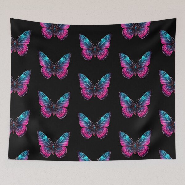 Item preview, Neon Butterfly Glow – Electric Blue and Magenta Digital Art on Dark Background | Luminous Fantasy Illustration designed and sold by PixelVibe782.