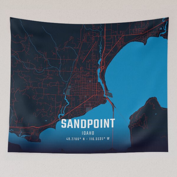 Item preview, Sandpoint Red & Blue Minimalist Map designed and sold by HomeLivingCo.