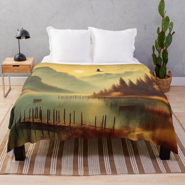 Item preview, Mystic Lakeside Sunrise – Fantasy Castle Landscape Art designed and sold by Artsy2Fartsy.