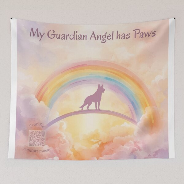 Item preview, German Shepherd Memorial Art – Rainbow Bridge Tribute with QR Code Healing Playlist designed and sold by Esterlane.