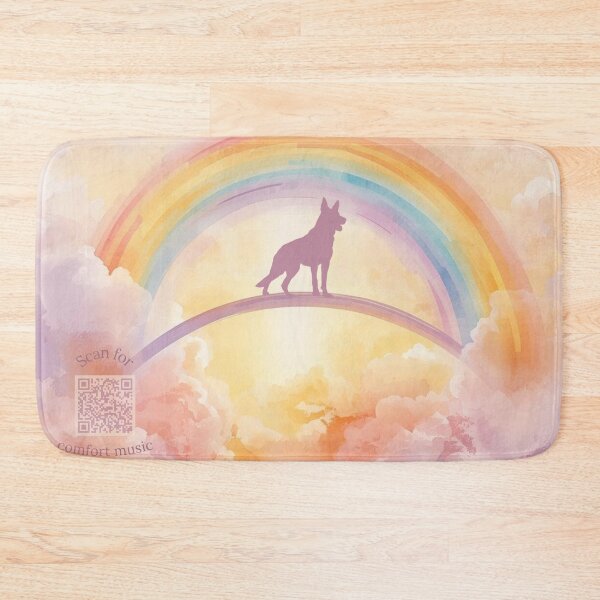 Item preview, German Shepherd Memorial Art – Rainbow Bridge Tribute with QR Code Healing Playlist designed and sold by Esterlane.