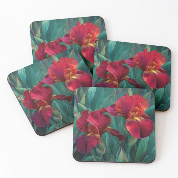 Item preview, Rich Ruby Red Bearded Iris Floral Pattern – Elegant Garden Botanical Fabric designed and sold by dawnleblanc55.
