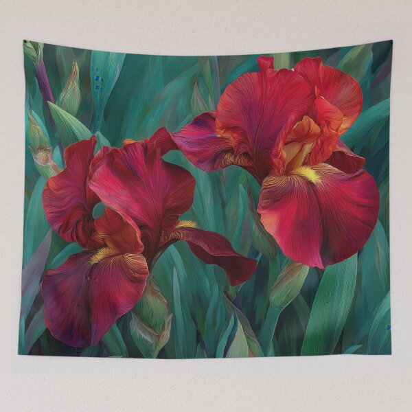 Item preview, Rich Ruby Red Bearded Iris Floral Pattern – Elegant Garden Botanical Fabric designed and sold by dawnleblanc55.