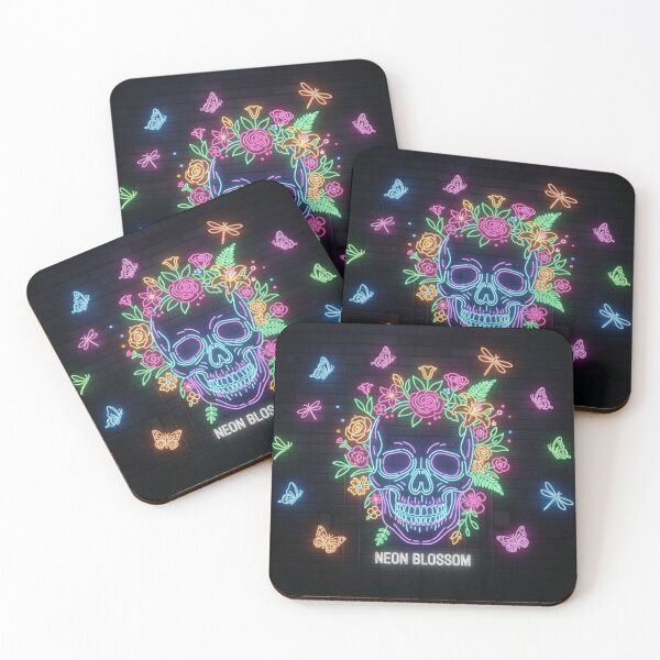 Item preview, Neon skull with flowers and butterflies designed and sold by Gletschie.
