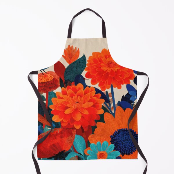 Item preview, Bright Red & Orange Flowers with Blue Birds – Bold Modern Floral Print designed and sold by dawnleblanc55.