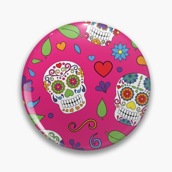 Aperçu de l'œuvre Motif de crâne en sucre coloré sur fond rose créée et vendue par TrendTex.
