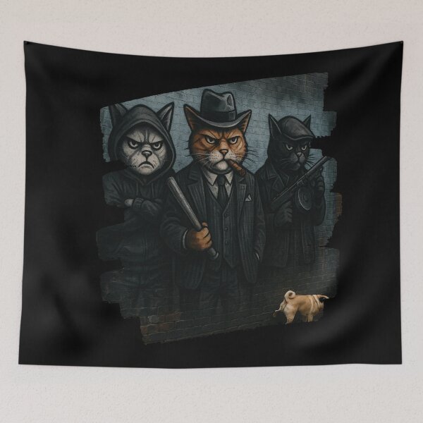 Item preview, Gangster Cats Street Art – Funny Mafia Cat Crew with Pug designed and sold by oldpussboss.
