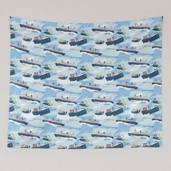 Item preview, Vintage Ocean Liners and Boats Pattern designed and sold by TrendTex.