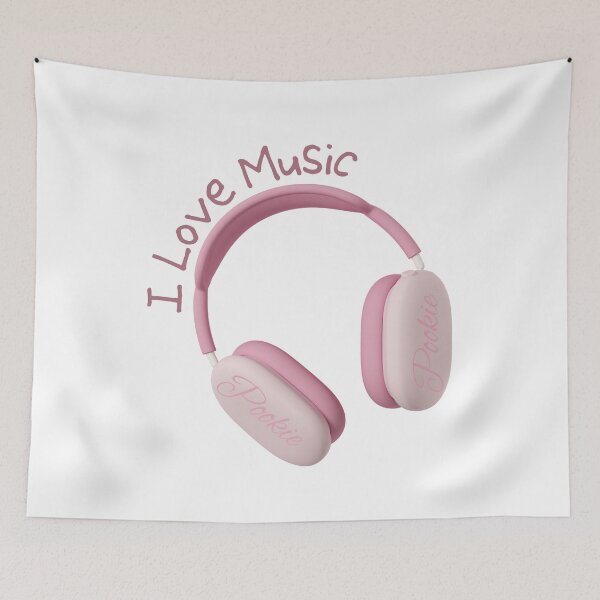 Item preview, Pookie Pink Headphones I Love Music Sticker designed and sold by TheRosyCanvas.