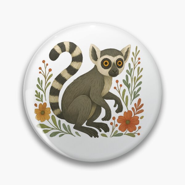 Item preview, Folk Art Ring-Tailed Lemur with Flowers – Whimsical Animal Design designed and sold by DariaOltes.