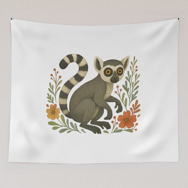 Item preview, Folk Art Ring-Tailed Lemur with Flowers – Whimsical Animal Design designed and sold by DariaOltes.