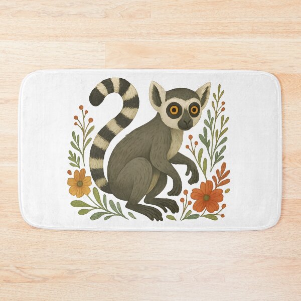 Item preview, Folk Art Ring-Tailed Lemur with Flowers – Whimsical Animal Design designed and sold by DariaOltes.