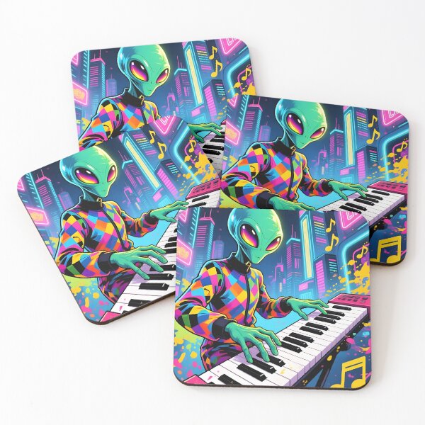 Item preview, Neon Synthwave Alien Keyboardist designed and sold by Melody-Merch.