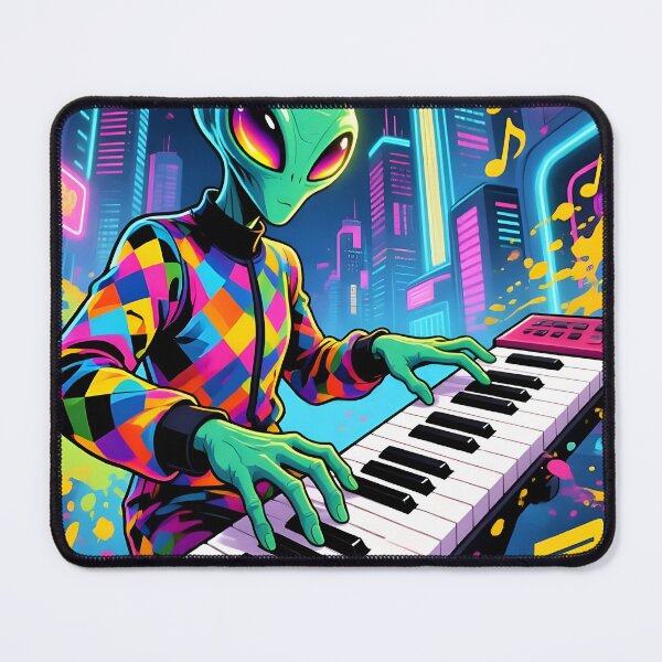 Item preview, Neon Synthwave Alien Keyboardist designed and sold by Melody-Merch.