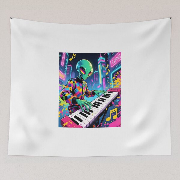 Item preview, Neon Synthwave Alien Keyboardist designed and sold by Melody-Merch.