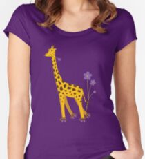 Purple Cartoon Funny Giraffe Roller Skating Women's Fitted Scoop T-Shirt