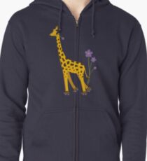 Purple Cartoon Funny Giraffe Roller Skating Zipped Hoodie