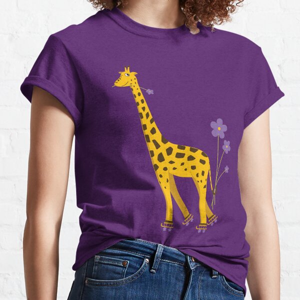 Purple Cartoon Funny Giraffe Roller Skating Classic T-Shirt